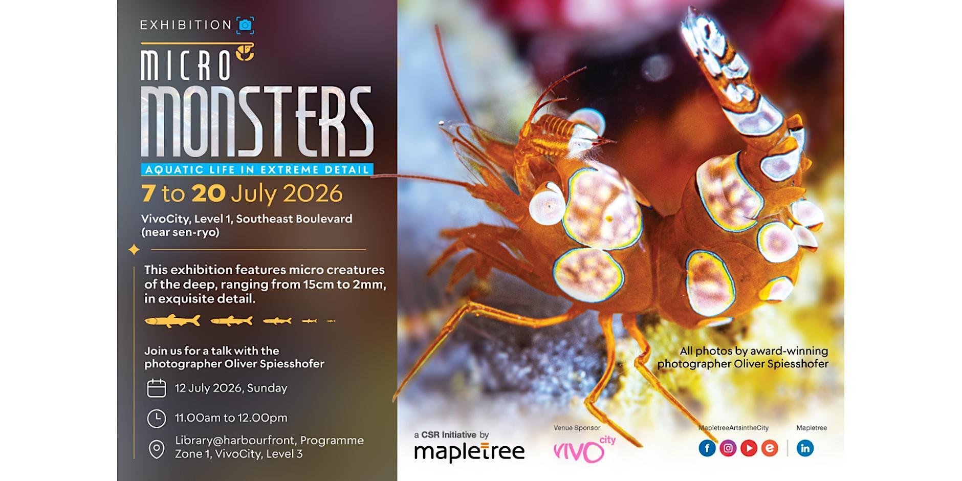 Micro Monsters photo exhibition at VivoCity Southeast Boulevard featuring close-up marine life images