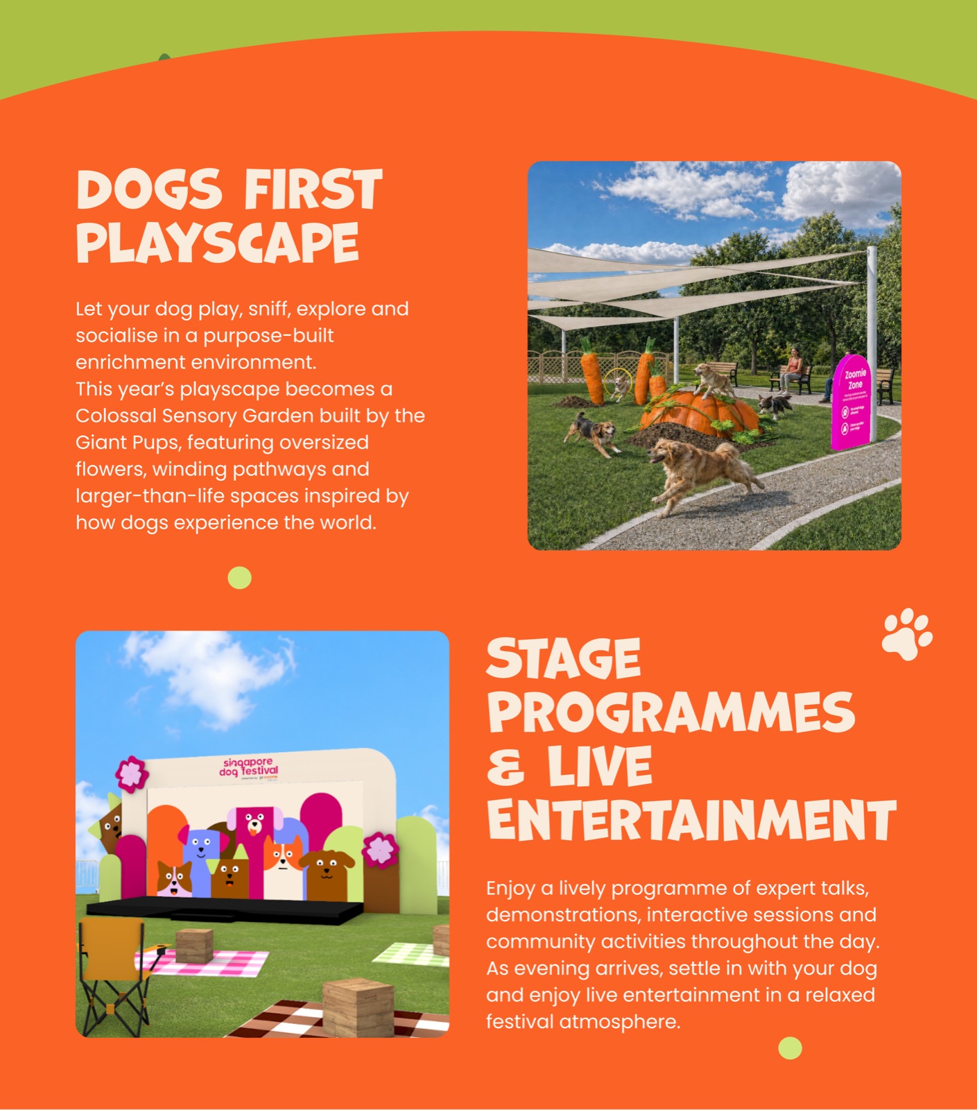Dogs First Playscape and stage programme at Singapore Dog Festival 2026 Palawan Green