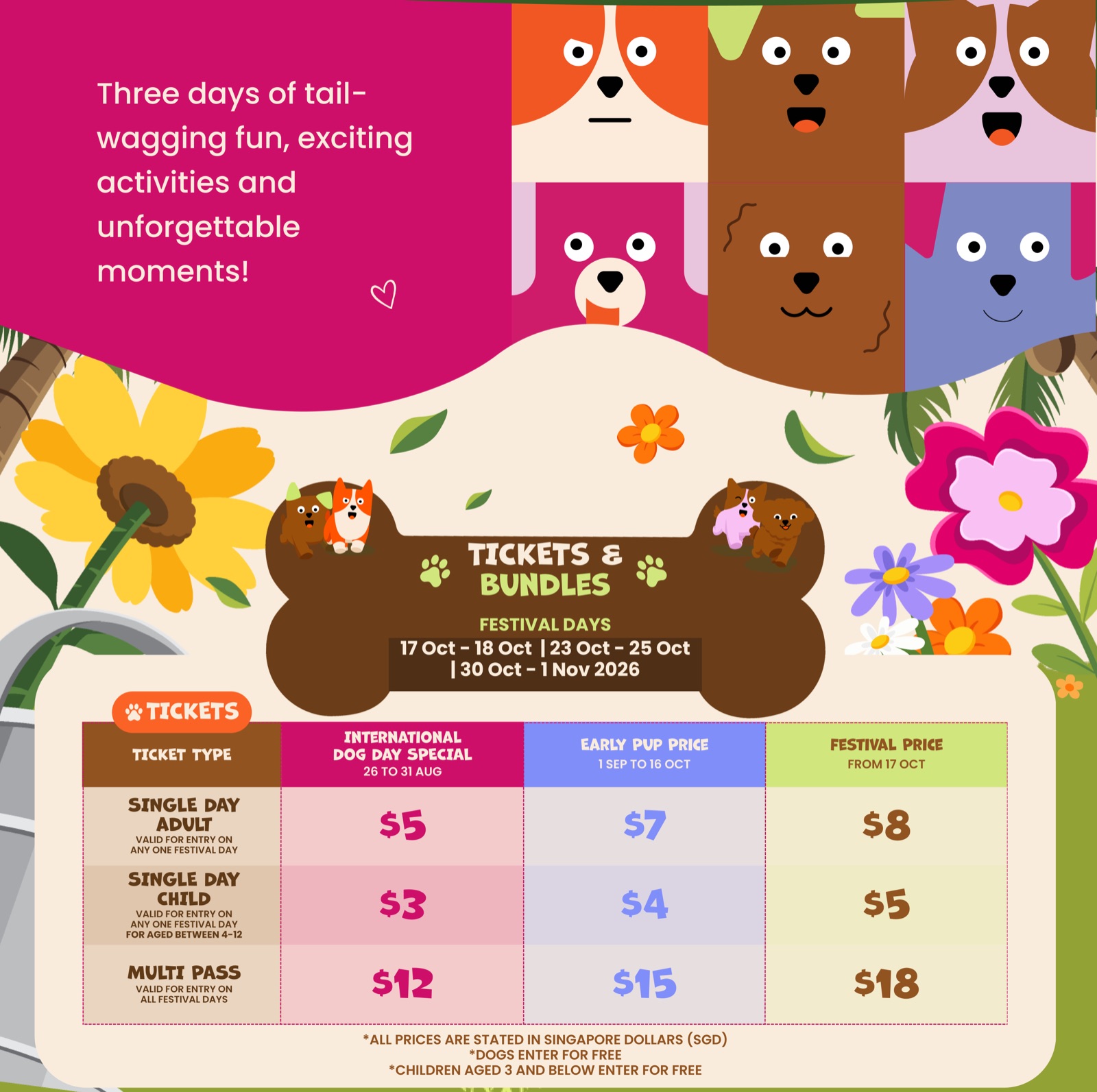 Singapore Dog Festival 2026 ticket prices for Palawan Green, Sentosa